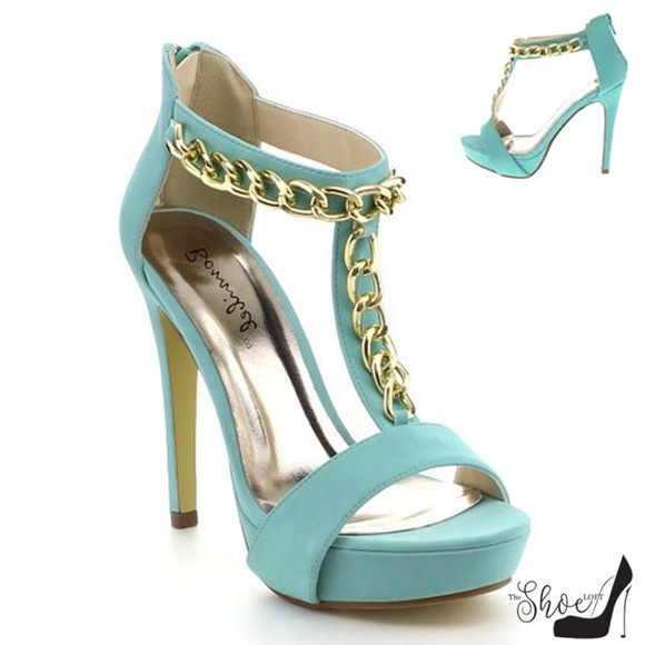 The Shoe Loft Shoes - Sophia Mint Chain T-Strap Platform Heels The Shoe Loft Shoes - Sophia Mint Chain T-Strap Platform Heels